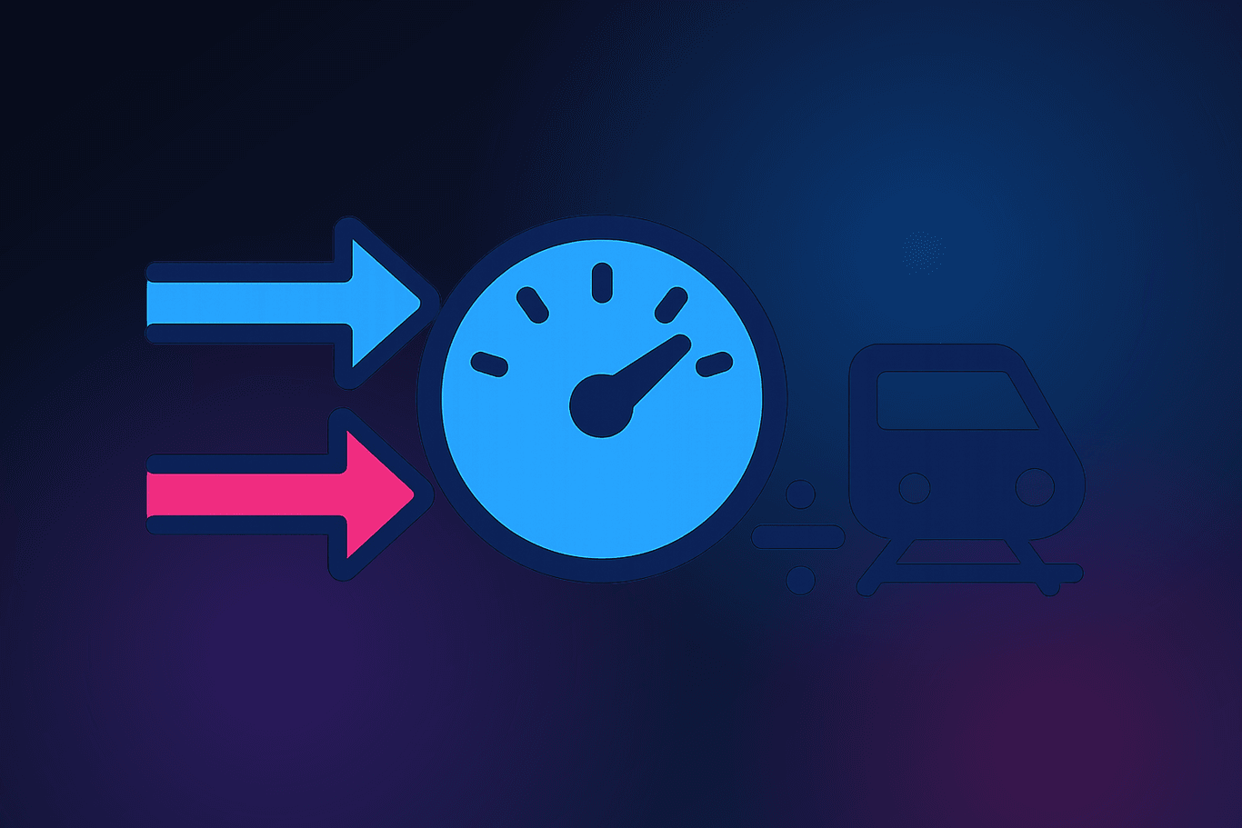 Speed calculation illustration with a train and a speedometer dial for a train speed calculator